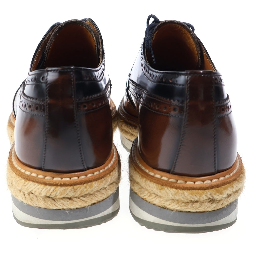 PRADA(プラダ) エスパドリーユ 厚底 ウィングチップダービーシューズ ブラウン 2EG015
