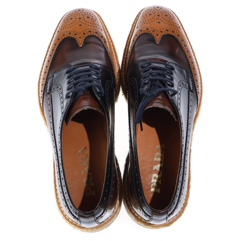 PRADA(プラダ) エスパドリーユ 厚底 ウィングチップダービーシューズ ブラウン 2EG015