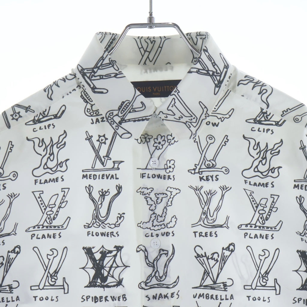 LOUIS VUITTON(ルイヴィトン) 21SS LVロゴプレイズ グラフィック コットン レギュラーカラー 長袖シャツ ホワイト RM211M ZIU HKS17AW