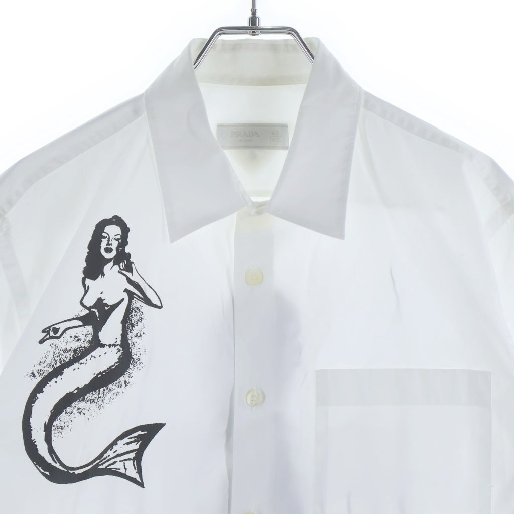 PRADA(プラダ) 22SS BIANCO POPELINE SIMBOL COTTON SHIRT ビアンコ ポプリン シンボル タトゥー プリントデザイン レギュラーカラー コットン 長袖シャツ SC568 S221 10HS