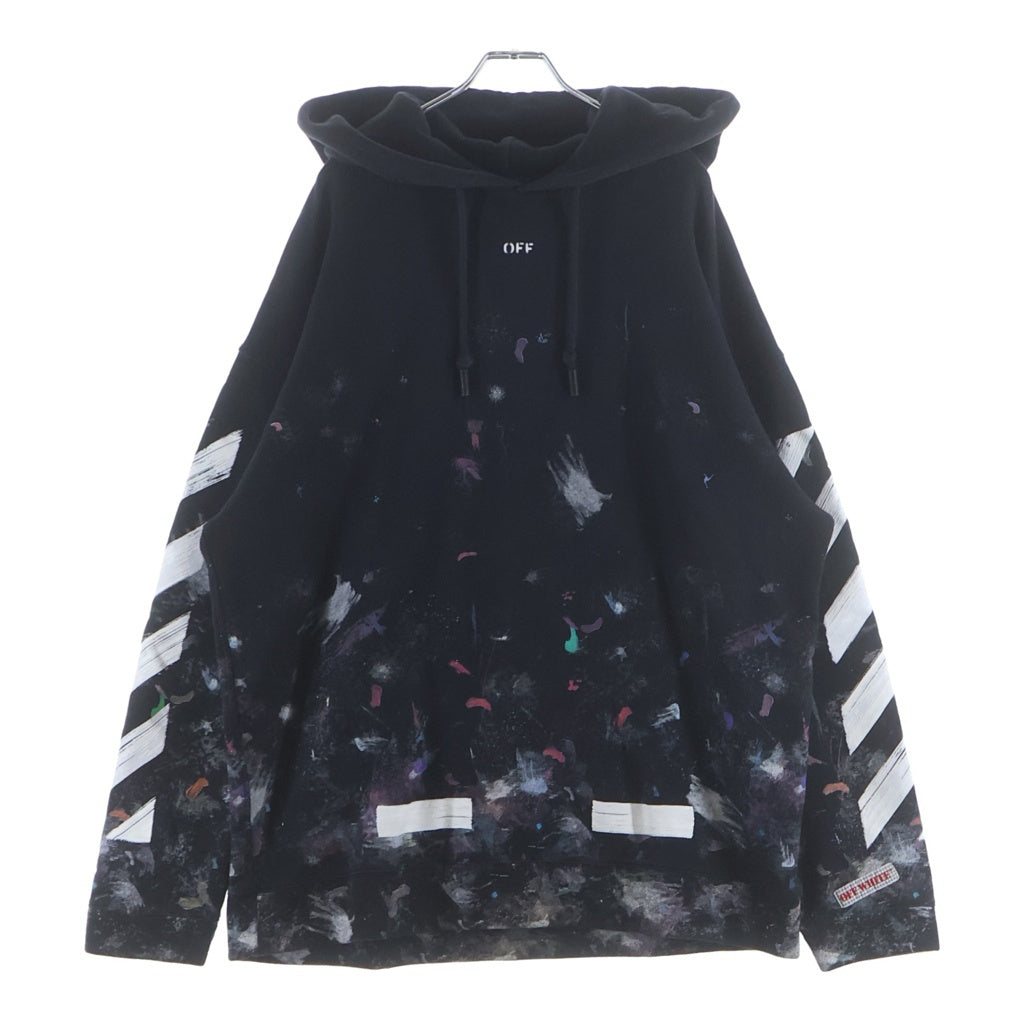 OFF-WHITE(オフホワイト) 17AW DIAG GALAXY OVER HOODIE ダイアグギャラクシーオーバー コットン総柄 ロゴプリントプルオーバーフーディー パーカー ブラック OMBB009F17619030