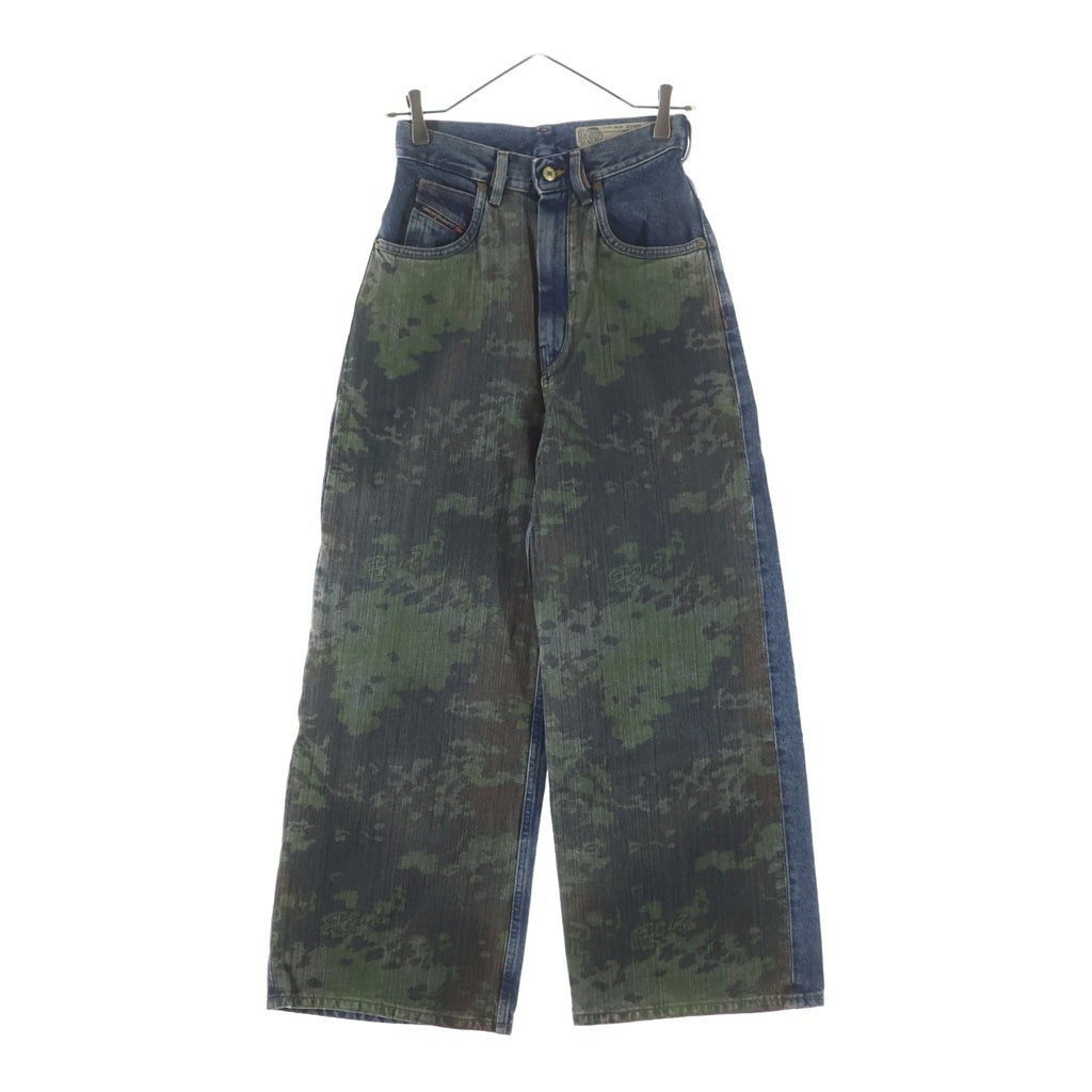 DIESEL(ディーゼル) D-LUITE-SP カモ柄切替デザイン 6ポケット ワイドデニムパンツ インディゴ レディース 00SYLX
