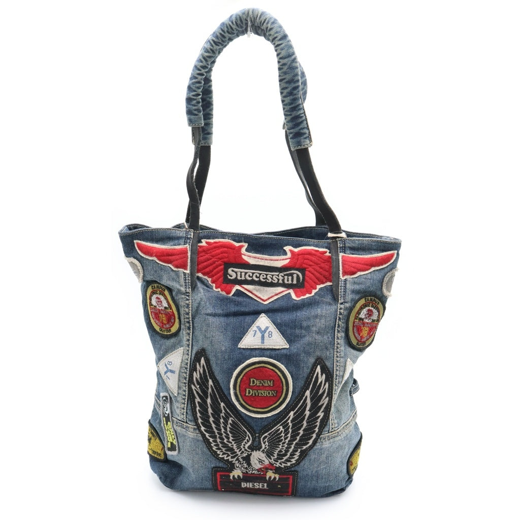 DIESEL(ディーゼル) REBOOT DENIM BAG マルチワッペン ポーチ付き デニムトートバッグ インディゴ X02654