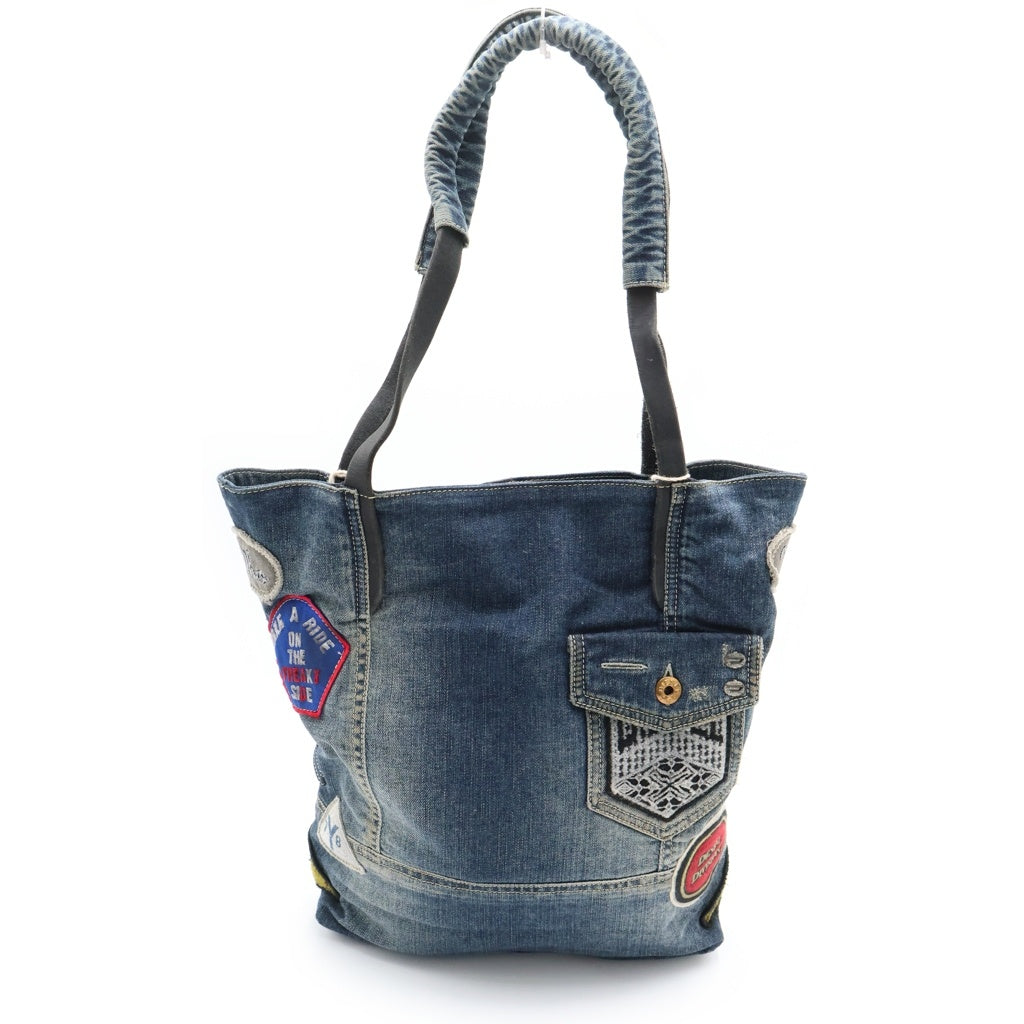 DIESEL(ディーゼル) REBOOT DENIM BAG マルチワッペン ポーチ付き デニムトートバッグ インディゴ X02654