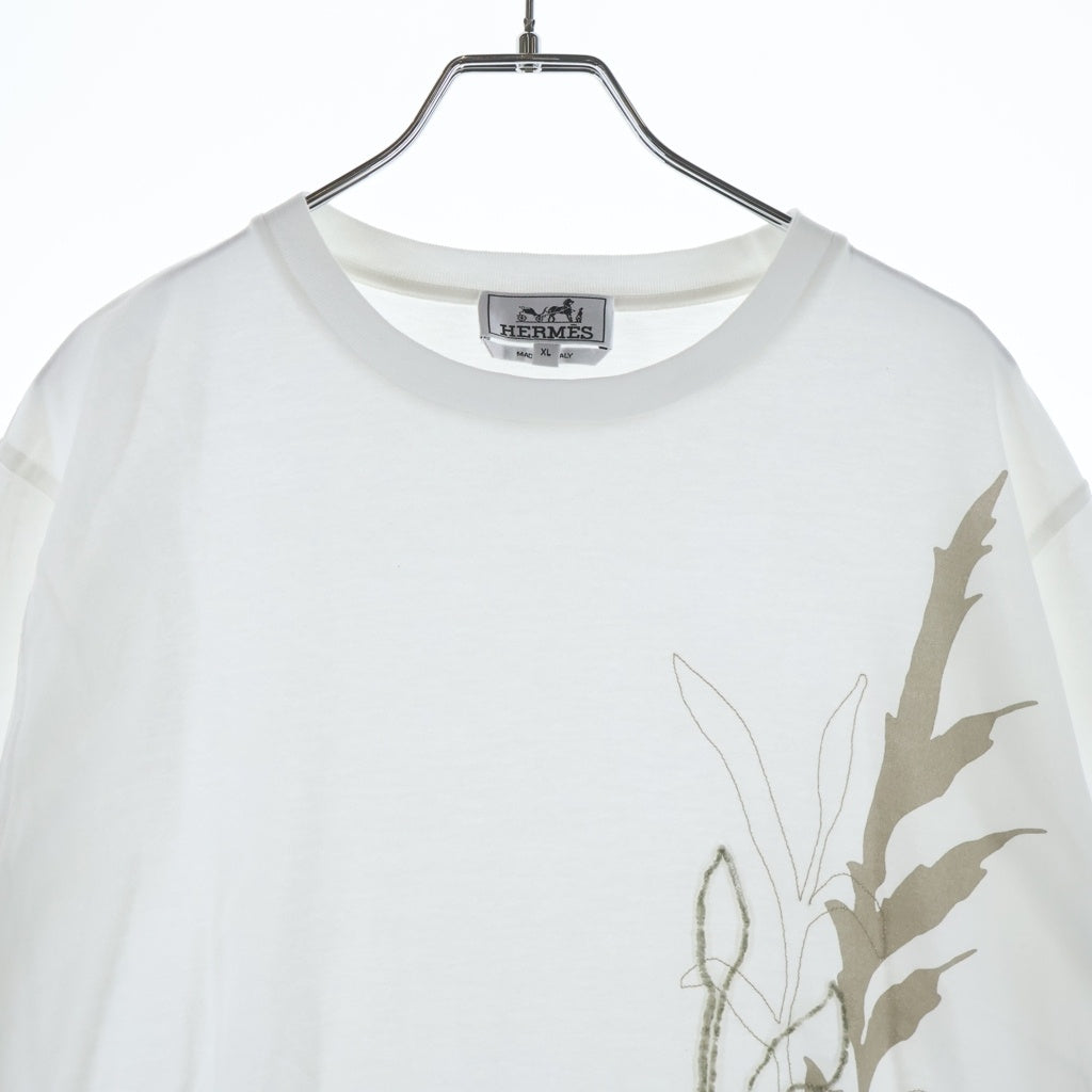 HERMES(エルメス) 23SS ボタニカルステッチデザイン クルーネック半袖Tシャツカットソー ホワイト