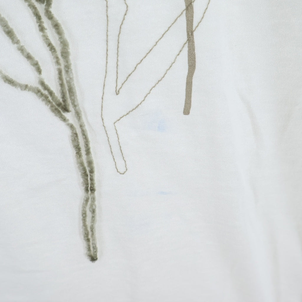 HERMES(エルメス) 23SS ボタニカルステッチデザイン クルーネック半袖Tシャツカットソー ホワイト
