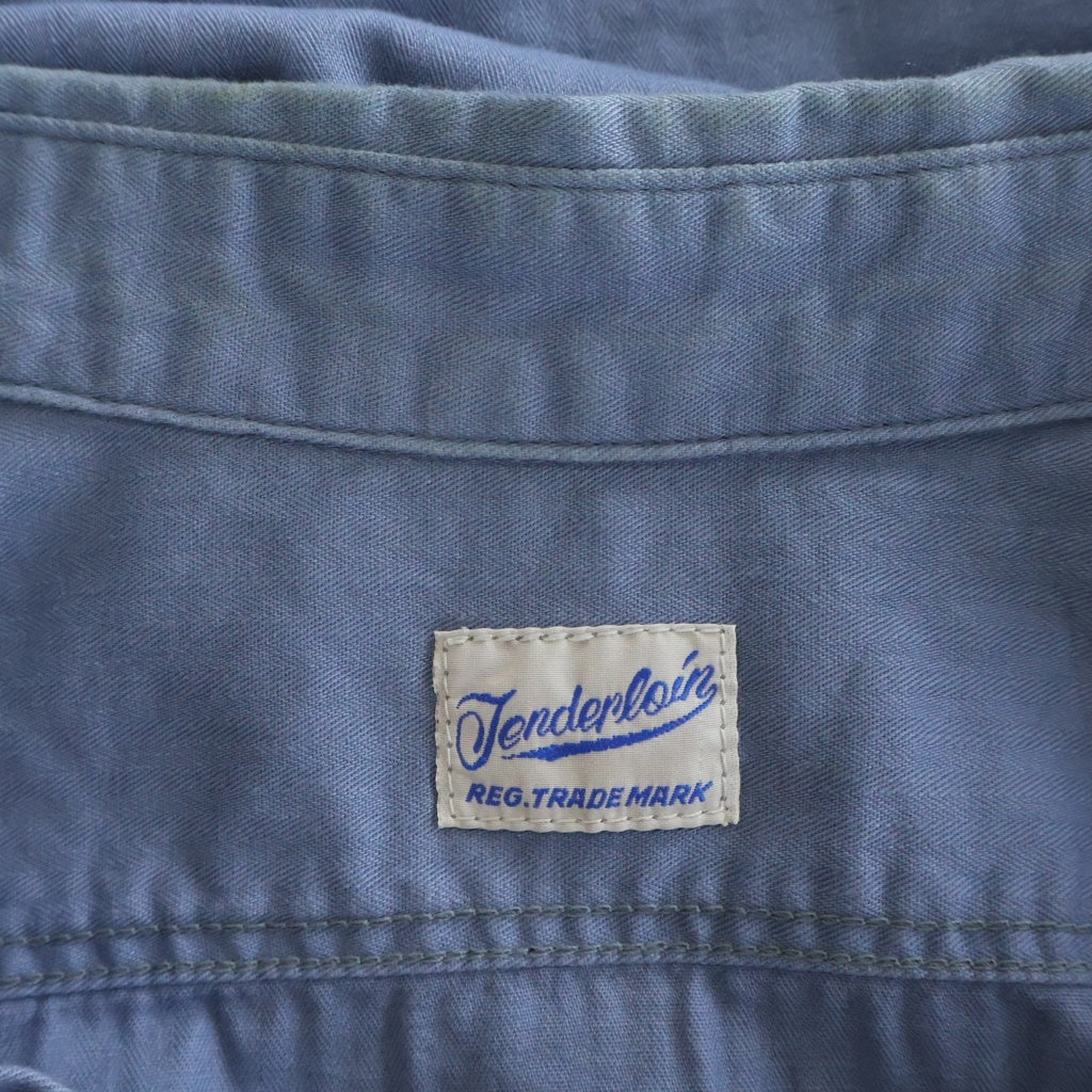 TENDERLOIN(テンダーロイン) T-G.S SHT S/S ロゴワッペン ヘリンボーン 半袖ワークシャツ ブルー