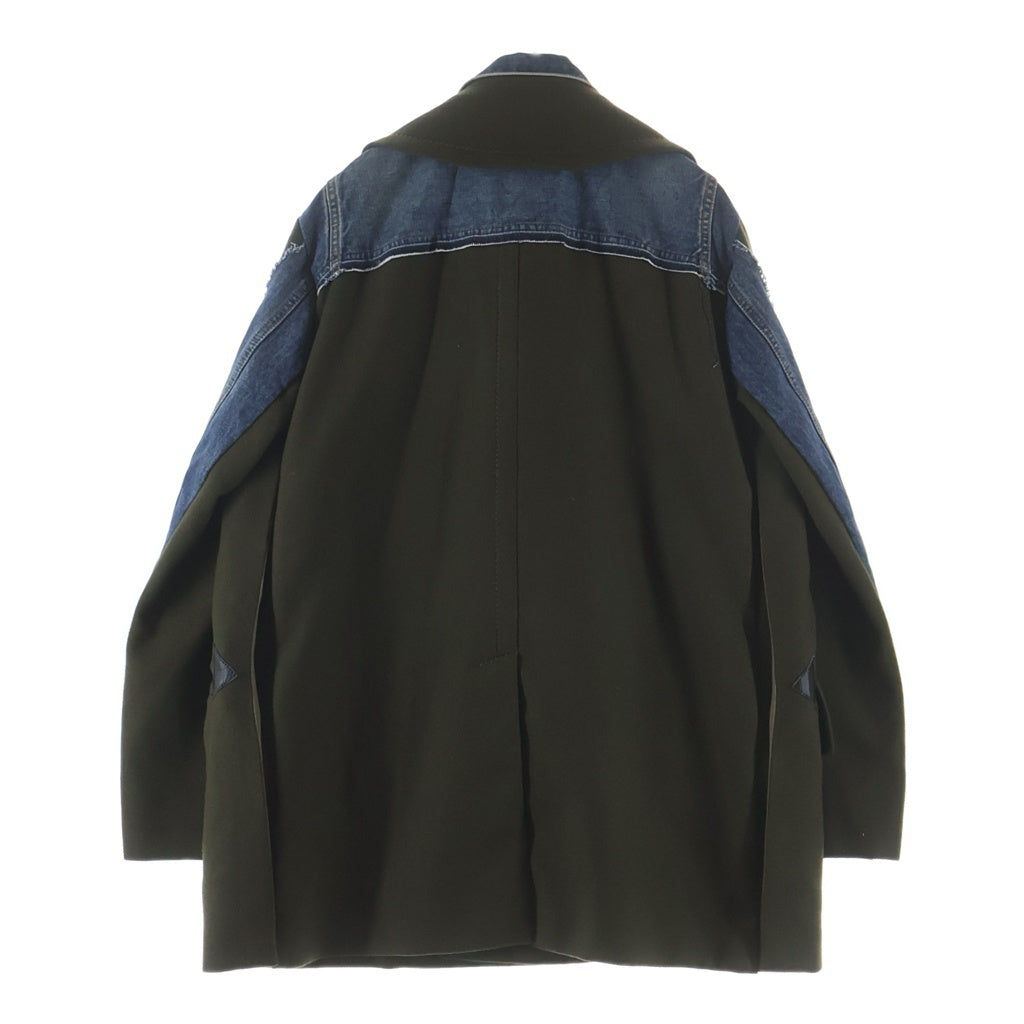 Sacai(サカイ) 20AW WOOL MELTON DENIM COAT ウールメルトン デニムドッキング加工 Pコート インディゴ/カーキ 20-02378M