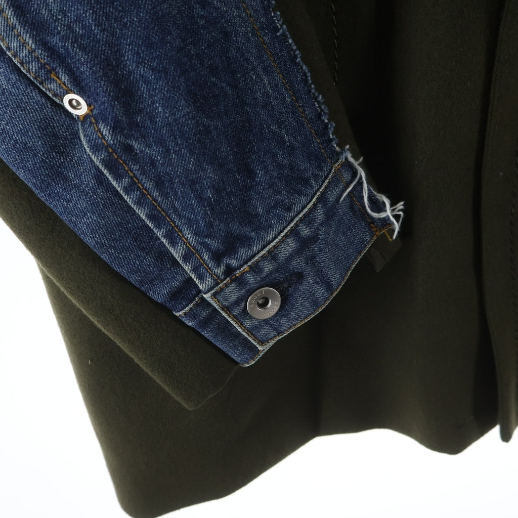Sacai(サカイ) 20AW WOOL MELTON DENIM COAT ウールメルトン デニムドッキング加工 Pコート インディゴ/カーキ 20-02378M