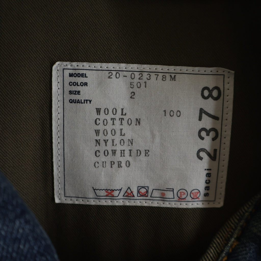 Sacai(サカイ) 20AW WOOL MELTON DENIM COAT ウールメルトン デニムドッキング加工 Pコート インディゴ/カーキ 20-02378M