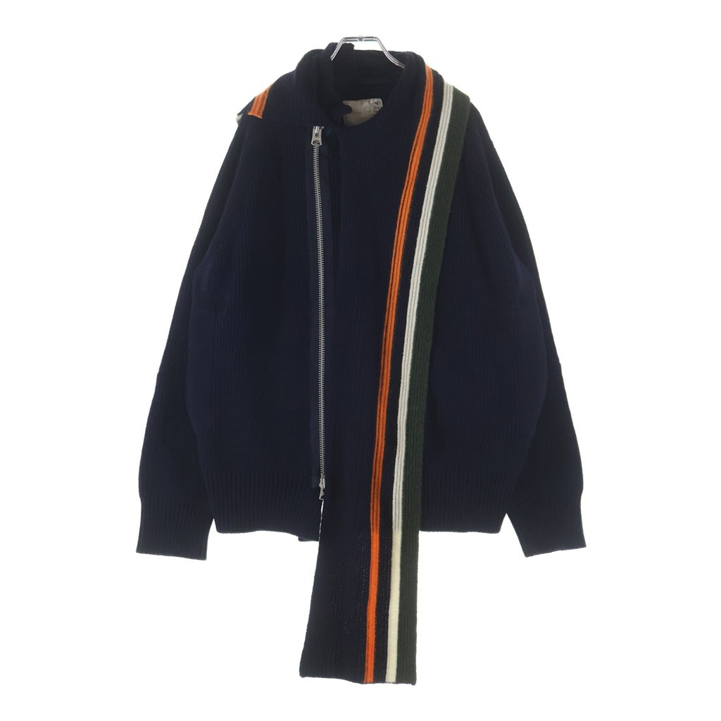 Sacai(サカイ) 19AW ラップカラー ジップアップ ウールニットセーター ネイビー 19-02124M