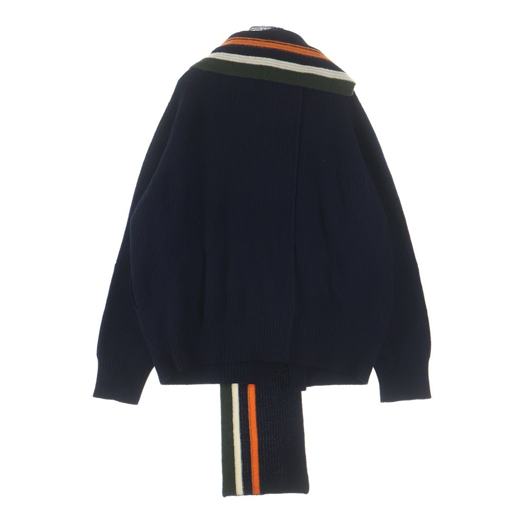 Sacai(サカイ) 19AW ラップカラー ジップアップ ウールニットセーター ネイビー 19-02124M