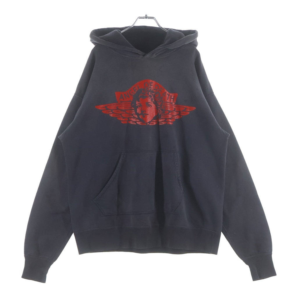 SAINT MICHAEL(セントマイケル) 24SS ANGEL HOODIE エンジェルプリント ユーズド加工 フーディー プルオーバーパーカー ブラック SM-YS8-0000-034
