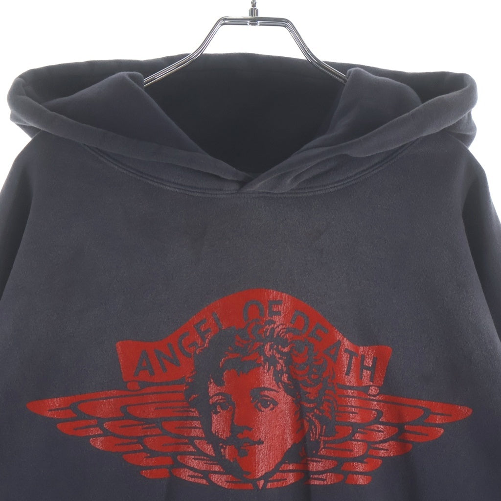 SAINT MICHAEL(セントマイケル) 24SS ANGEL HOODIE エンジェルプリント ユーズド加工 フーディー プルオーバーパーカー ブラック SM-YS8-0000-034