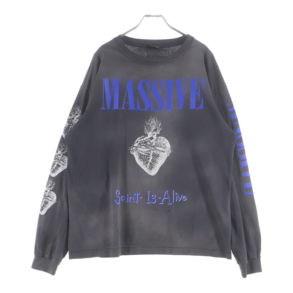 SAINT MICHAEL(セントマイケル) 23AW MASSIVE LS TEE ヴィンテージ加工 マッシブ 両面プリント クルーネック 長袖Tシャツ グレー SM-A23-0000-011