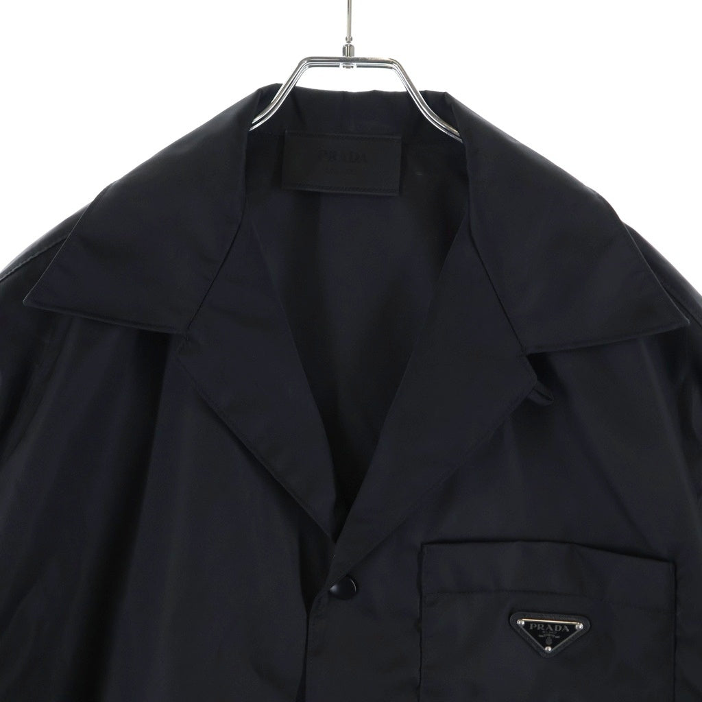 PRADA(プラダ) 21SS RE-NYLON リナイロン トライアングルロゴプレート ショートスリーブ オープンカラーシャツ ブラック SC449 S182 1WQ8