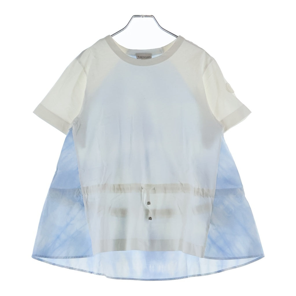 MONCLER(モンクレール) 22SS SS TSHIRT クラウドプリント切替 ウエストドローコード クルーネック 半袖Tシャツ カットソー ホワイト/ブルー レディース H10938C00021 829HP