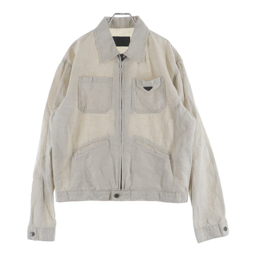 PRADA(プラダ) 23SS トライアングルロゴ ジップアップ リネン ニュートラル シャンブレーブルゾンジャケット ベージュ GEB255