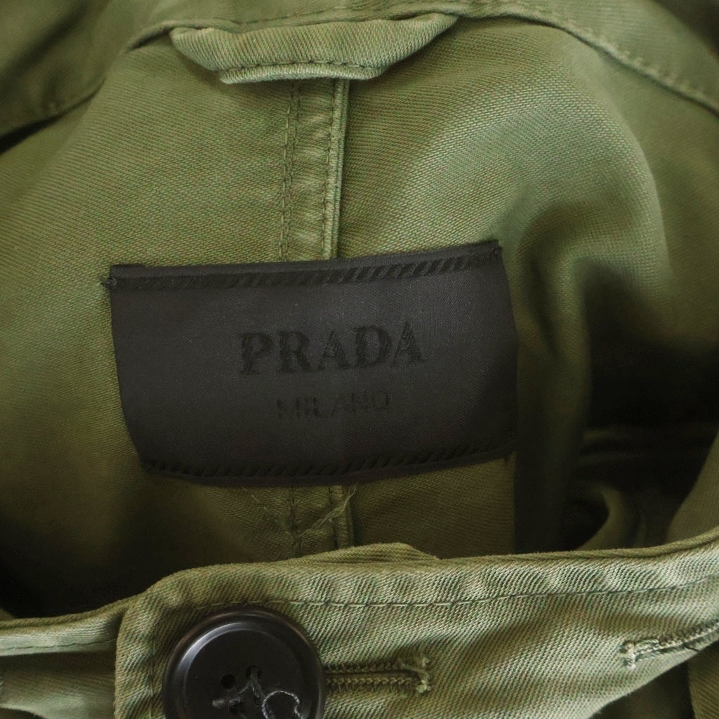 PRADA(プラダ) マルチポケット トライアングルロゴデザイン ライナー付き フーデッド モッズコート カーキ SGC359