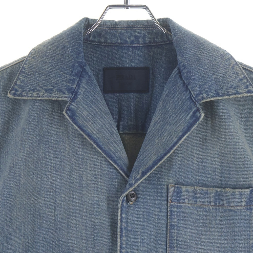 PRADA(プラダ) 23SS DENIM SHIRT 胸ポケット 開襟 デニム半袖シャツ インディゴ GEC068