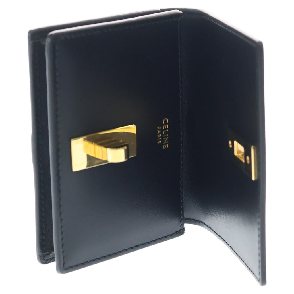 CELINE(セリーヌ) フラップ付き 16 セーズ サテンドカーフスキン カードホルダー ブラック 10M473 レディース