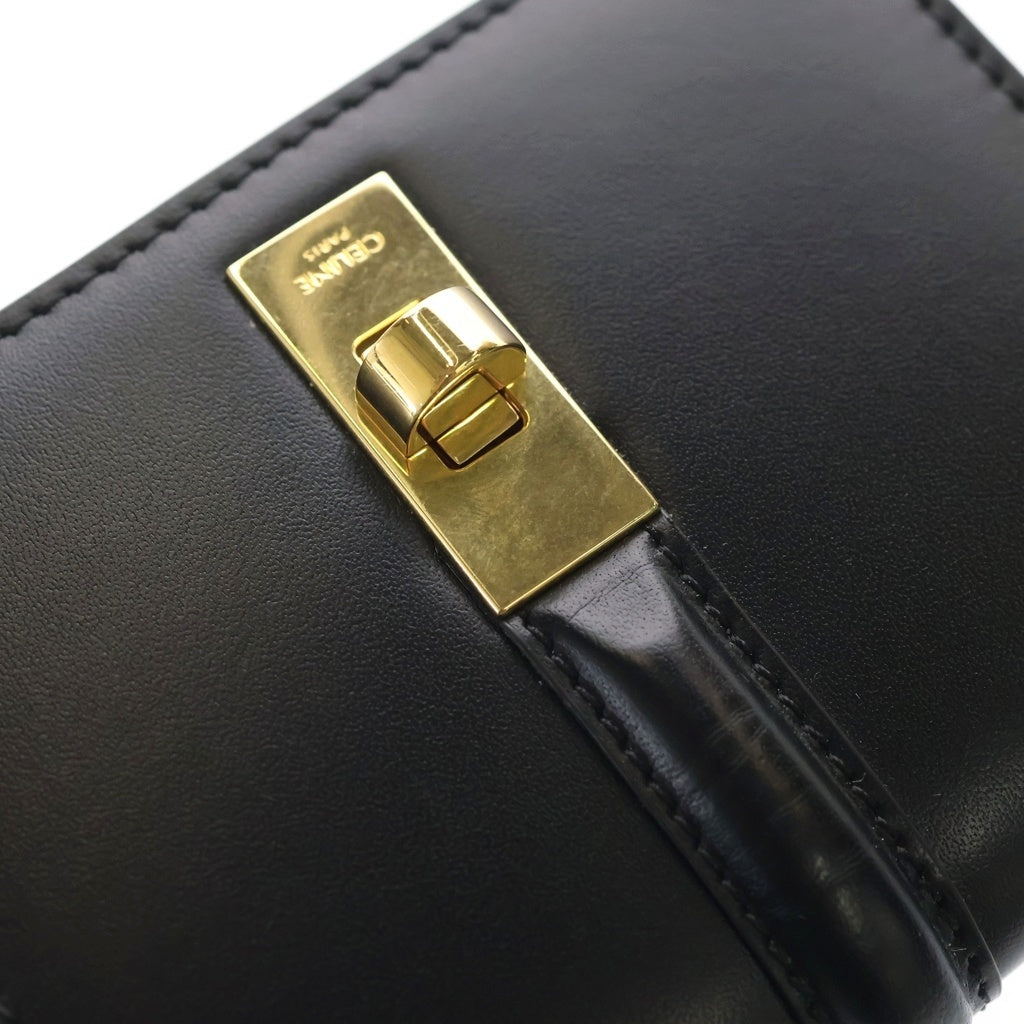 CELINE(セリーヌ) フラップ付き 16 セーズ サテンドカーフスキン カードホルダー ブラック 10M473 レディース