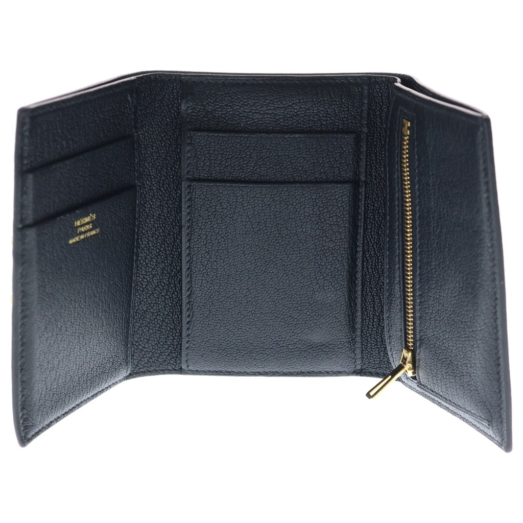HERMES(エルメス) ベアンコンパクト レザー シルバー金具 U刻印 三つ折り財布 ウォレット ブラック