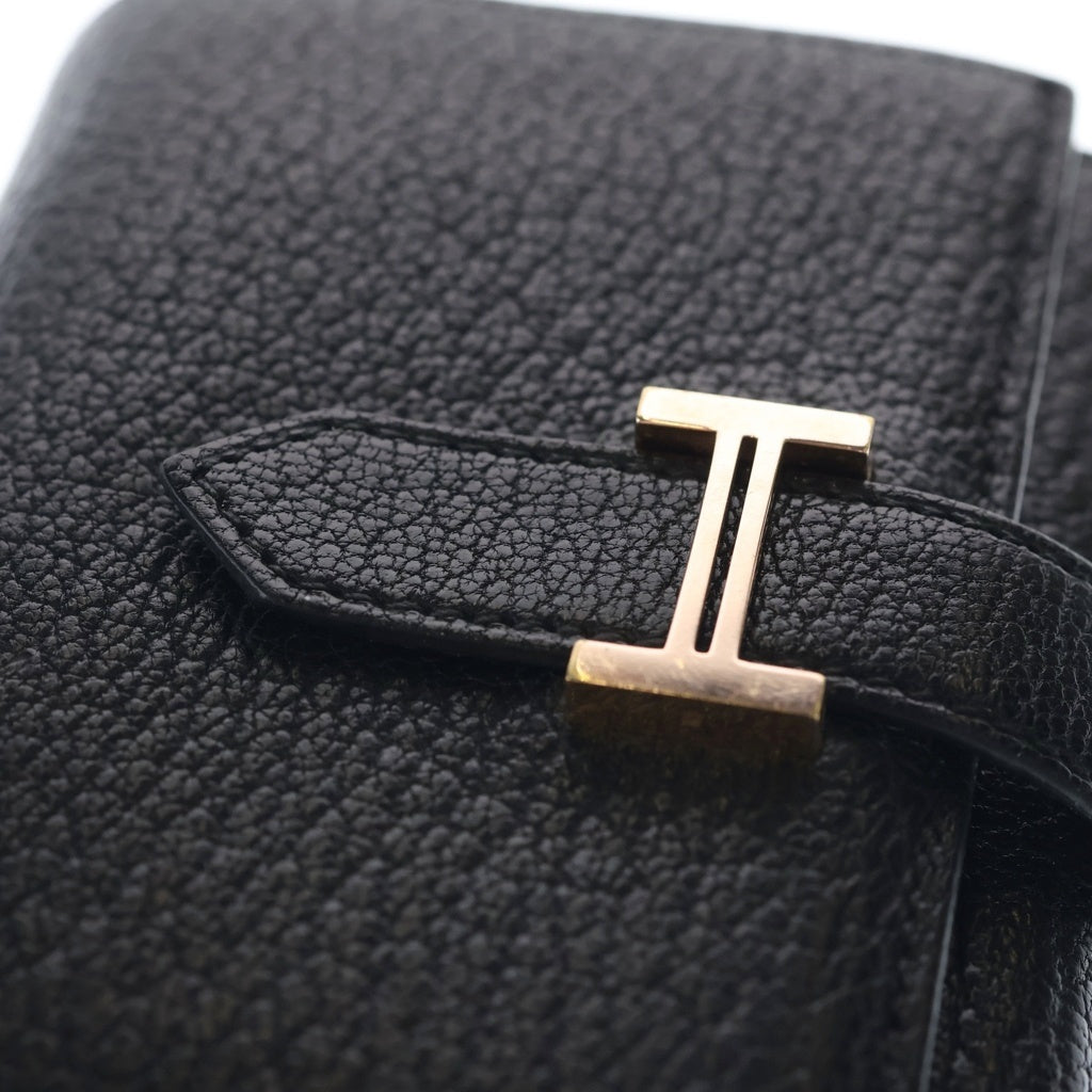 HERMES(エルメス) ベアンコンパクト レザー シルバー金具 U刻印 三つ折り財布 ウォレット ブラック