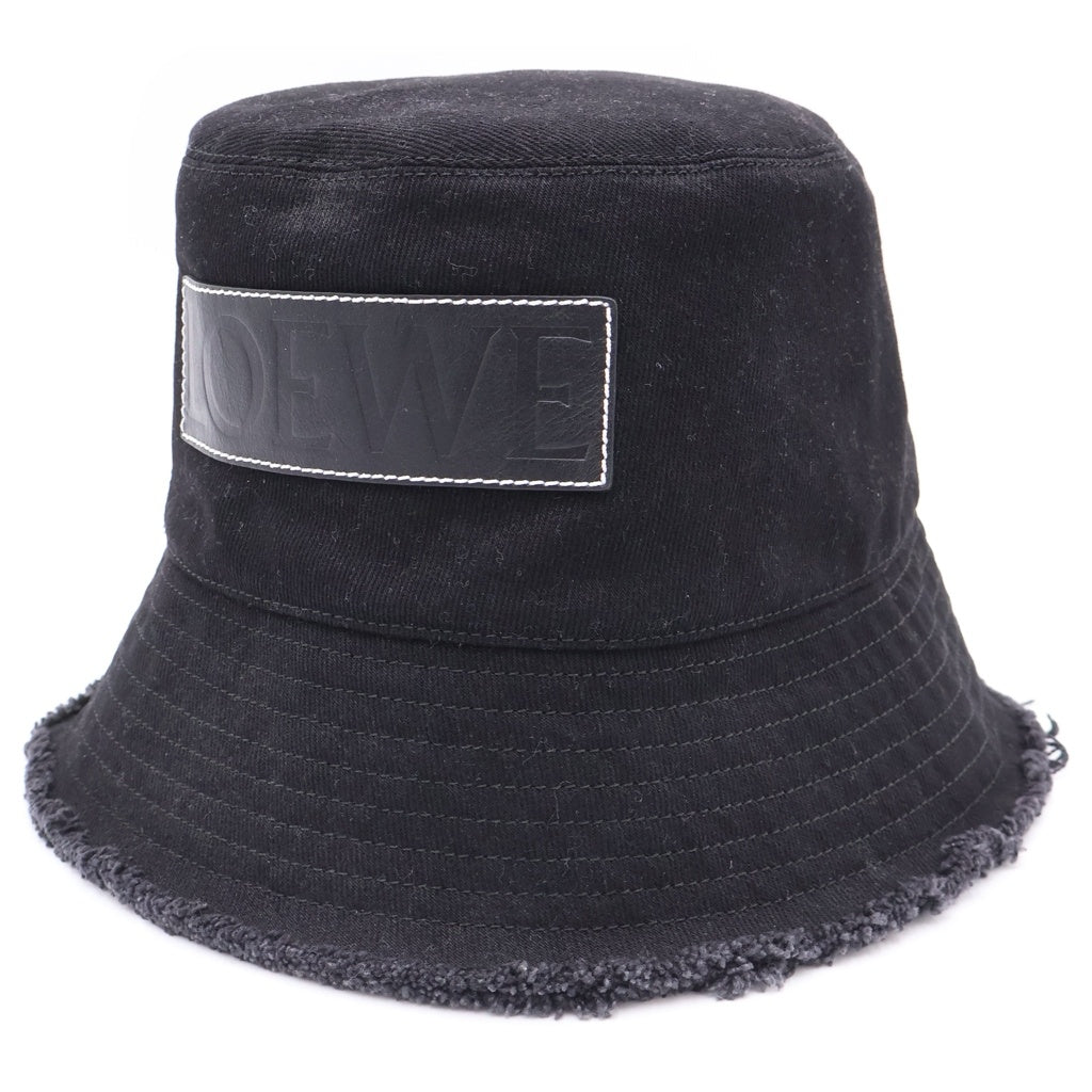 LOEWE(ロエベ) FRAYED BUCKET HAT ステッチブリム フリンジ レザーパッチ バケットハット 帽子 ブラック K820HB1X20 レディース