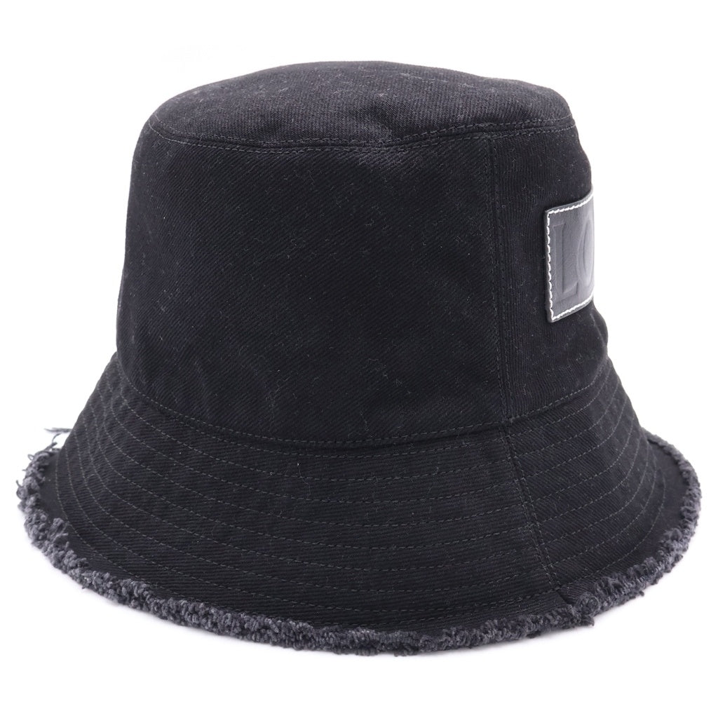 LOEWE(ロエベ) FRAYED BUCKET HAT ステッチブリム フリンジ レザーパッチ バケットハット 帽子 ブラック K820HB1X20 レディース