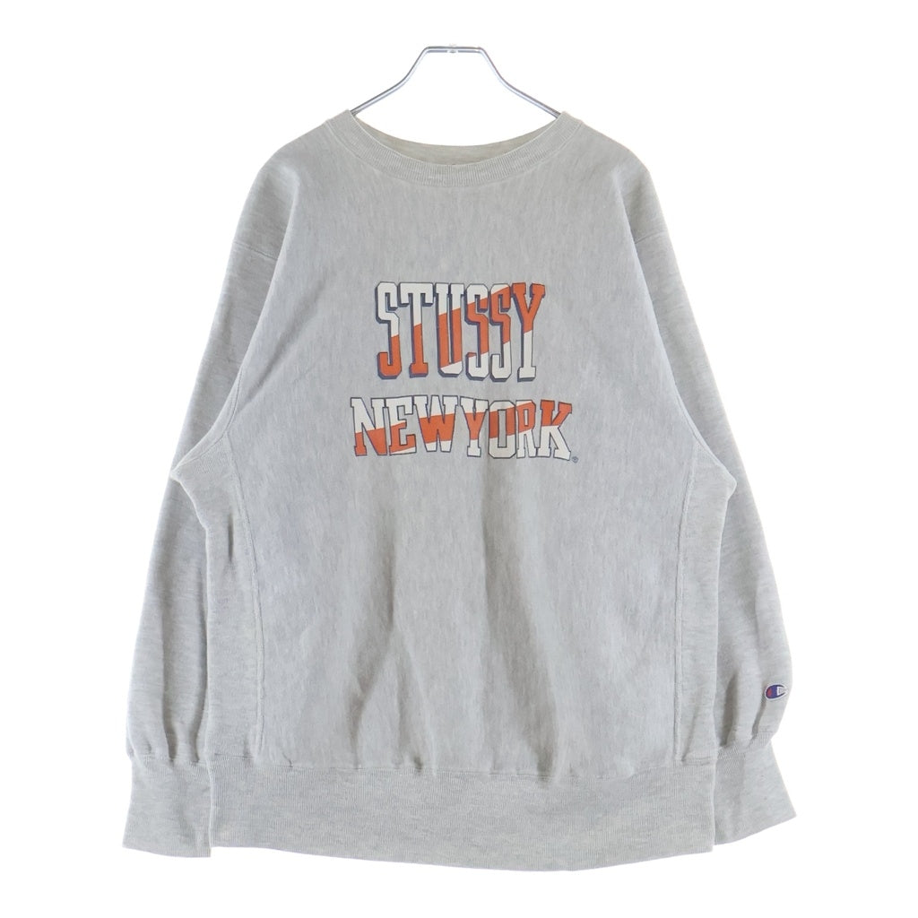 CHAMPION(チャンピオン) 90S ×STUSSY VINTAGE REVERSE WEAVE ステューシー ヴィンテージ リバースウィーブ 2段プリント クルーネック スウェット トレーナー グレー