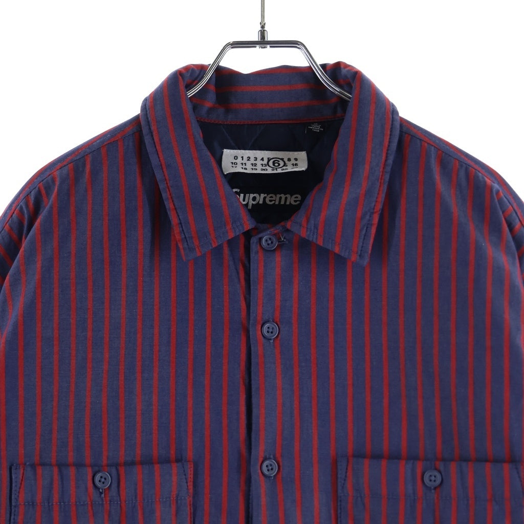 SUPREME(シュプリーム) 24SS ×MM6 Maison Margiela Padded Shirt メゾンマルジェラ ストライプ パデッドシャツ ジャケット ネイビー/レッド