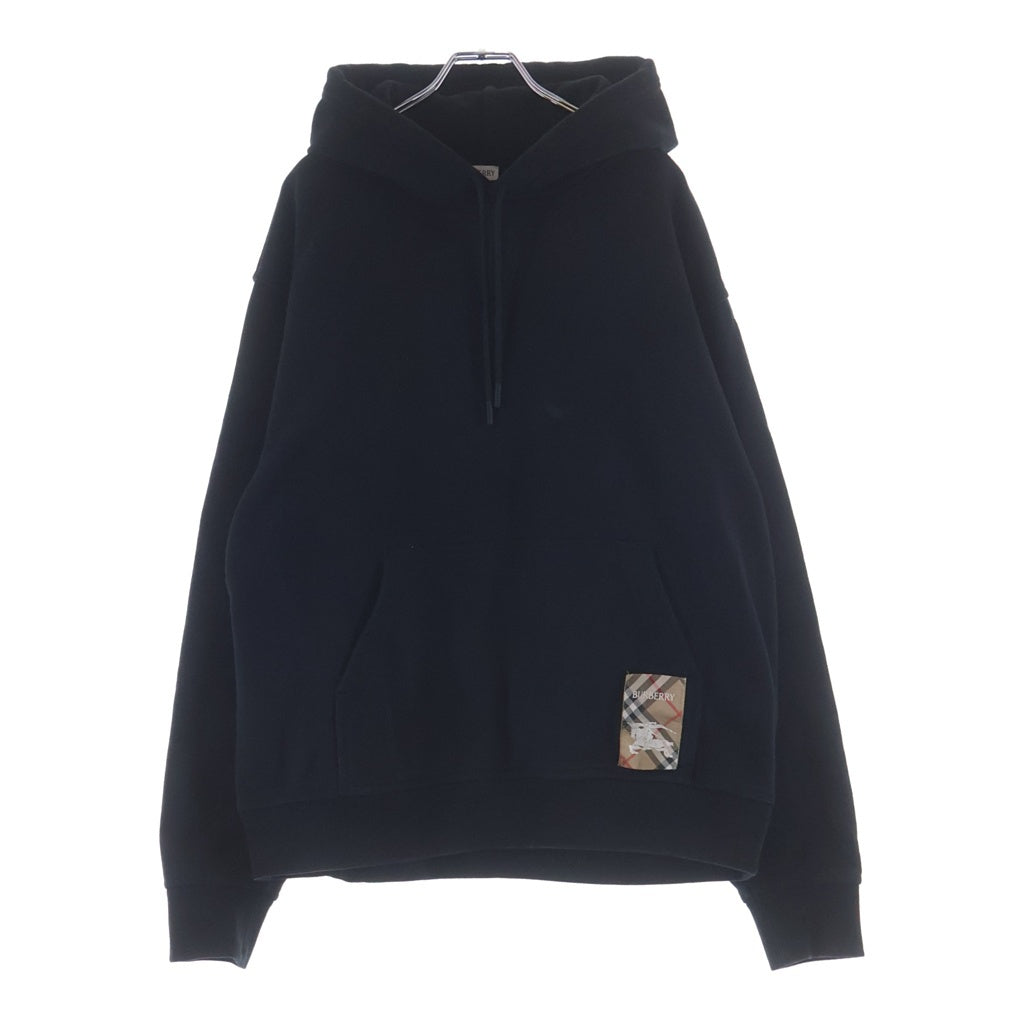 BURBERRY(バーバリー) ノヴァチェックラベル コットン プルオーバーフーディー パーカー ブラック 8105364