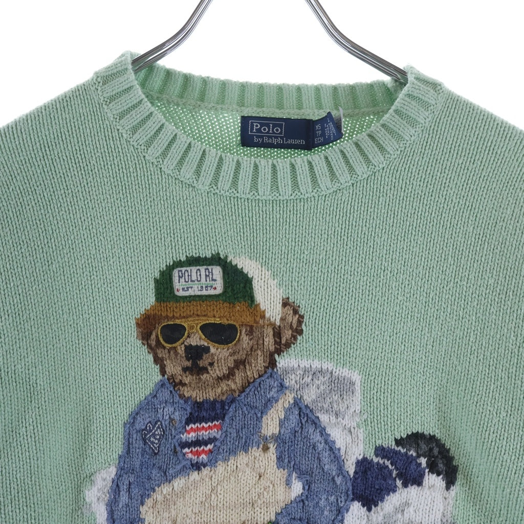 POLO RALPH LAUREN(ポロラルフローレン) POLO BEAR ポロベアー エンブロイダリー クルーネックニット セーター レディース ライトグリーン