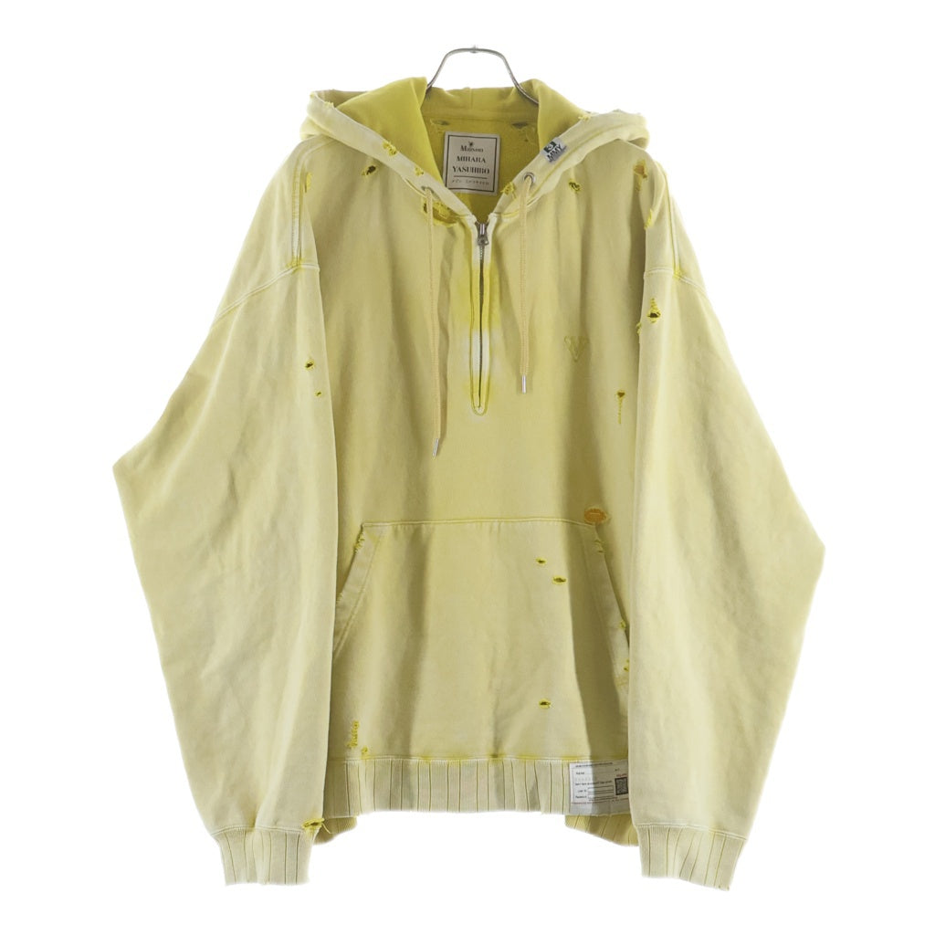 MAISON MIHARAYASUHIRO(メゾンミハラヤスヒロ) 25AW BLEACHED HALF ZIP HOODIE ロゴエンブロイダリー ブリーチドハーフジップフーディー プルオーバーパーカー イエロー A15HD565
