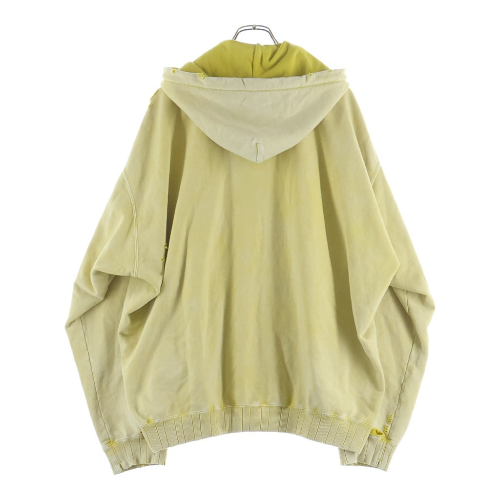 MAISON MIHARAYASUHIRO(メゾンミハラヤスヒロ) 25AW BLEACHED HALF ZIP HOODIE ロゴエンブロイダリー ブリーチドハーフジップフーディー プルオーバーパーカー イエロー A15HD565