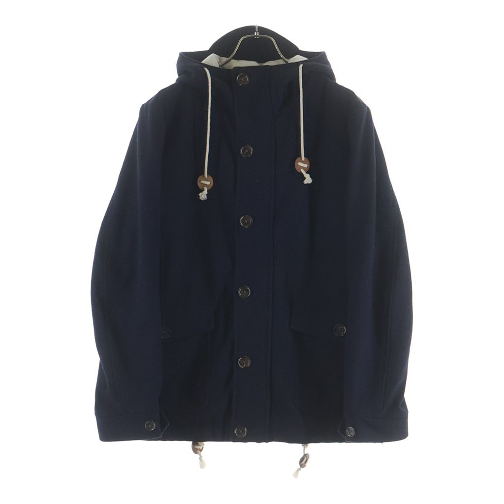 STUSSY(ステューシー) ウール フロントロゴエンブロイダリー ドローコード フーデッドダッフルコート ネイビー