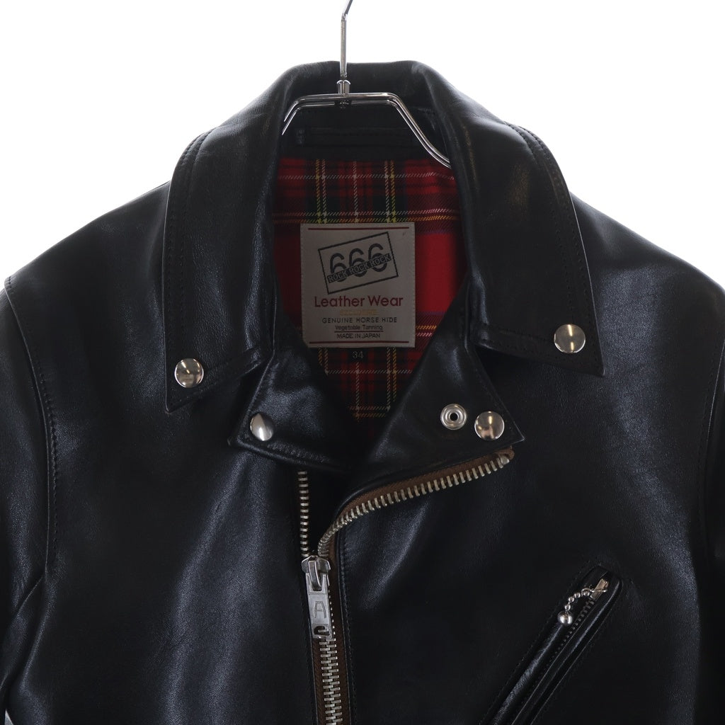 666 LEATHER WEAR(トリプルシックスレザーウェア) LJM-8TF マルチポケット ダブル タータンチェック柄 ホースハイド レザージャケット ライダースジャケット ブラック