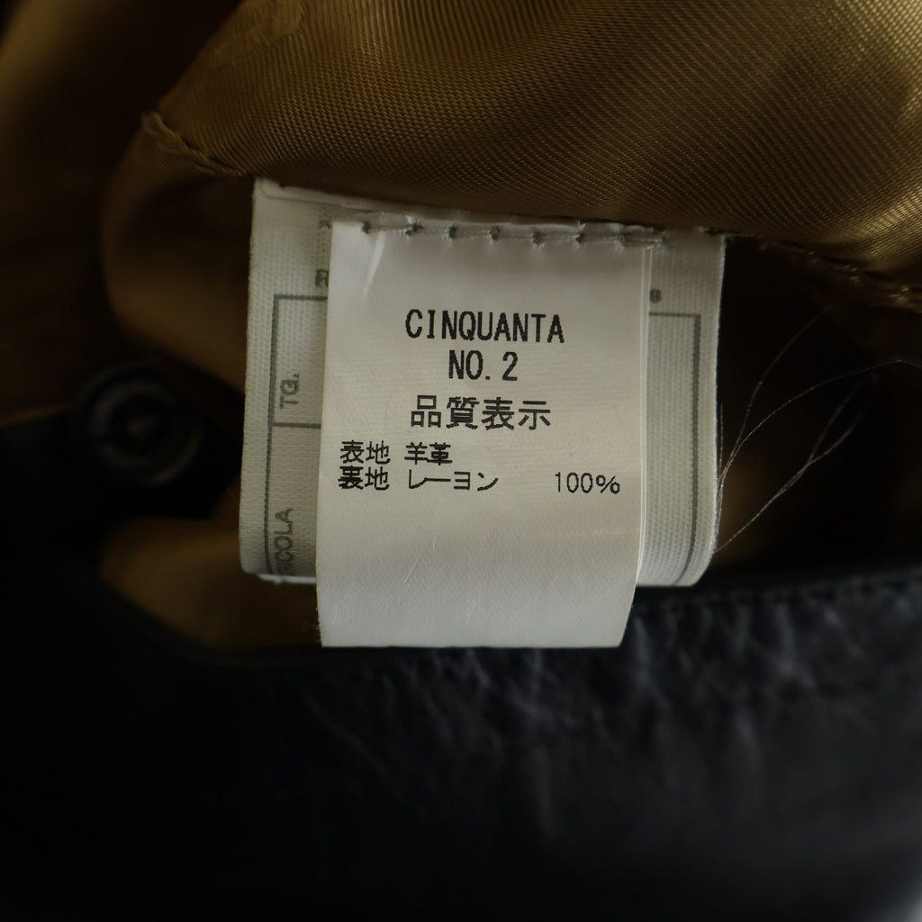 Cinquanta(チンクアンタ) スタンドカラー ジップアップ レザー シングルライダースジャケット ブラック H-502