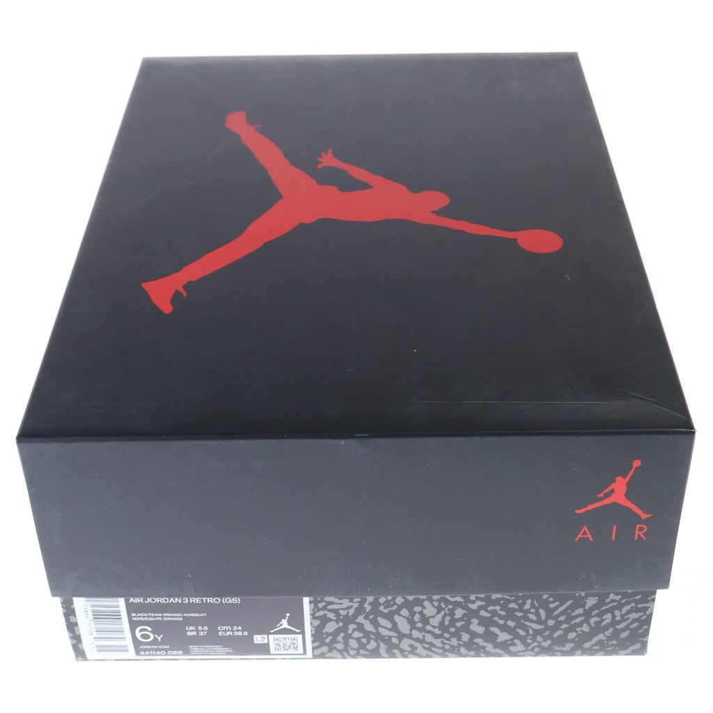 NIKE(ナイキ) GS AIR JORDAN 3 RETRO KUMQUAT エアジョーダン 3 レトロ カムクワット ローカットスニーカー レディース ブラック/オレンジ US6Y/24cm 441140-088