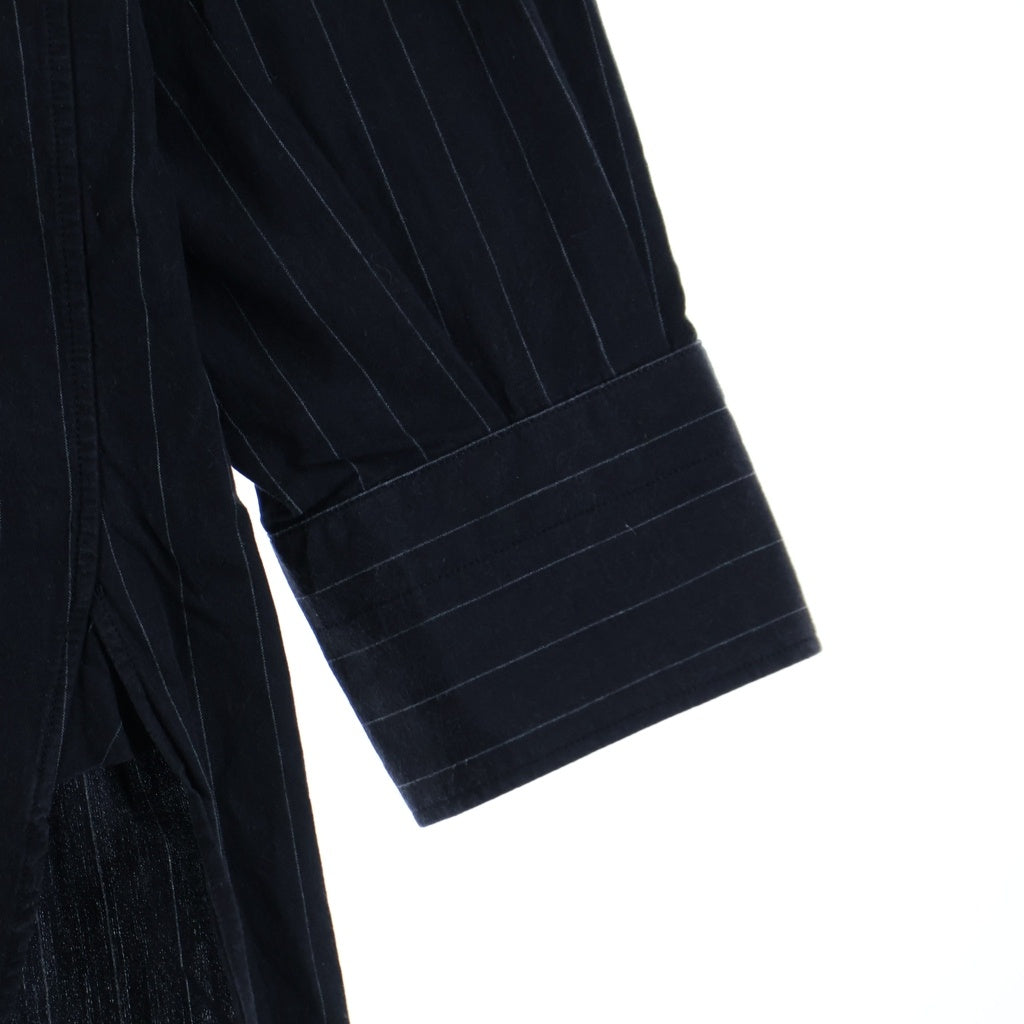 COMOLI(コモリ) 19AW バンドカラー ストライプ 長袖シャツ ブラック Q03-02002