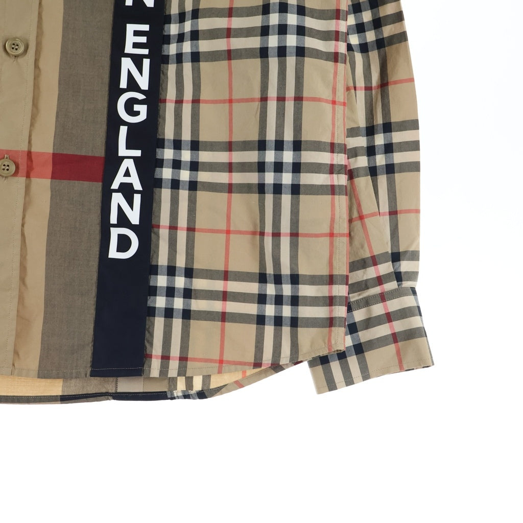 BURBERRY(バーバリー) 20AW ロゴパッチワーク チェック柄 プリント長袖シャツ ブラウン
