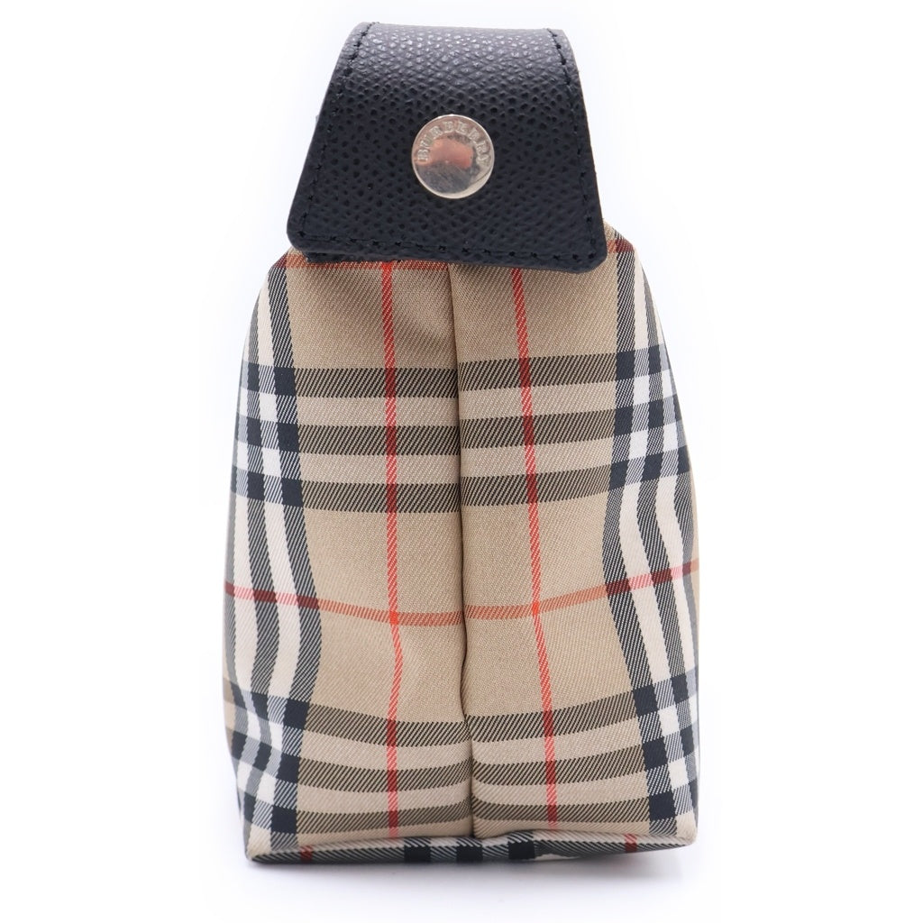 BURBERRY(バーバリー) ナイロン レザーハンドル ノヴァチェック コスメポーチ ベージュ レディース