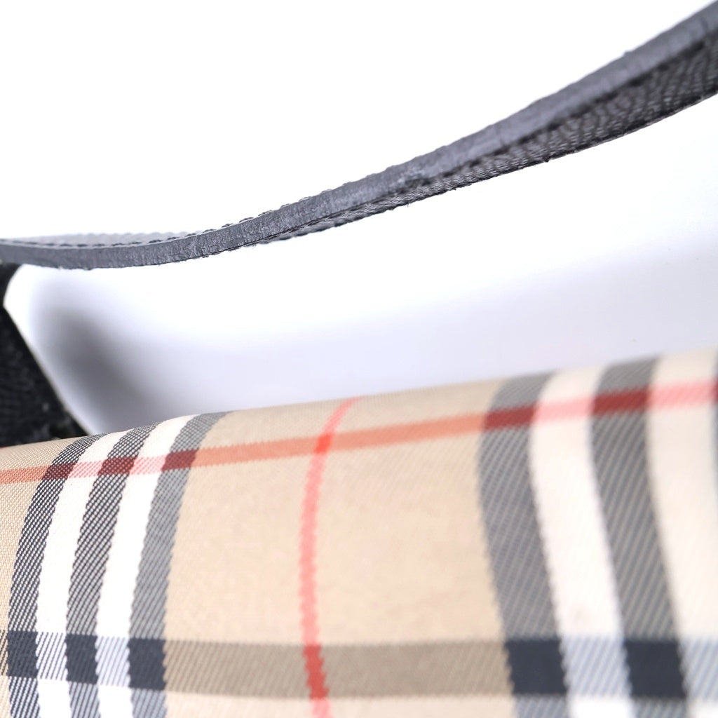 BURBERRY(バーバリー) ナイロン レザーハンドル ノヴァチェック コスメポーチ ベージュ レディース