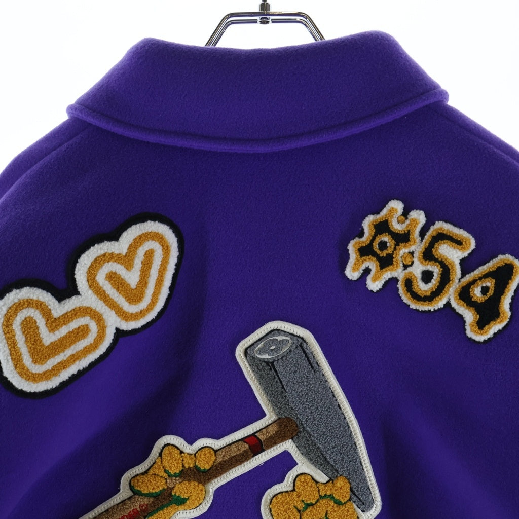 LOUIS VUITTON(ルイヴィトン) 22AW マルチパッチミックス レザー バーシティジャケット ブルゾン パープル/ホワイト RM222 MJY HNL90E