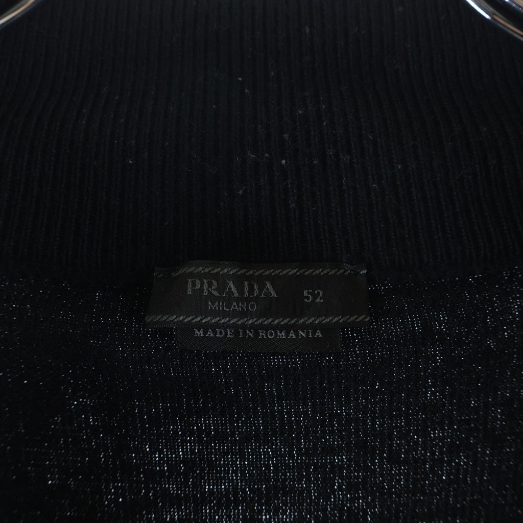 PRADA(プラダ) トライアングルロゴ ニット切替 ジップアップ ナイロンジャケット ブラック UMG116