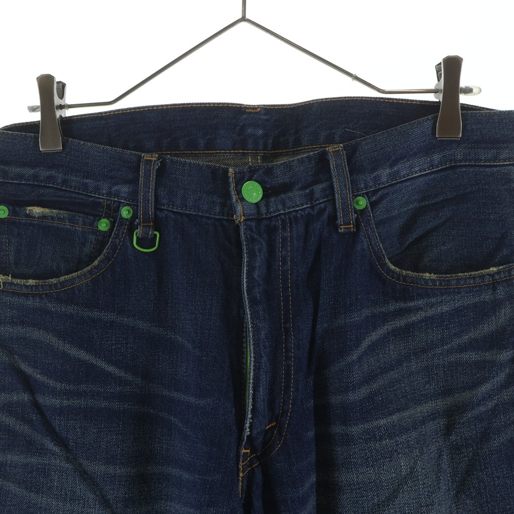 Levi's(リーバイス) FENOM ×FRAGMENT DESIGN 505-0207 フェノム フラグメント バックロゴデザイン ジップフライデニムパンツ インディゴ/グリーン FMSHT-0013