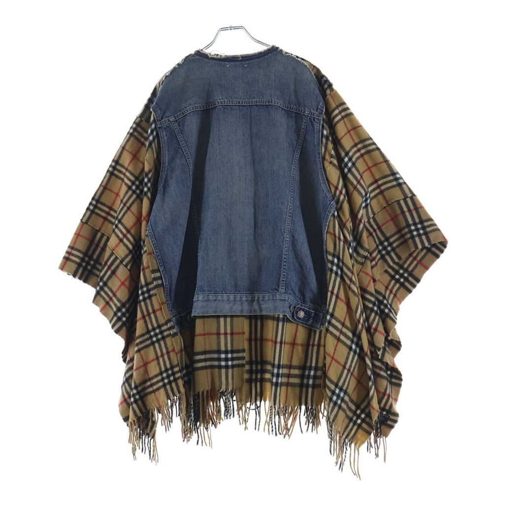 MINEDENIM(マインデニム) 21AW ×OLD PARK DENIM TRUCKER JKT PONCHO オールドパーク デニム切り替え ノバチェックポンチョ インディゴ/ブラウン MND-21AWOP002-85-002