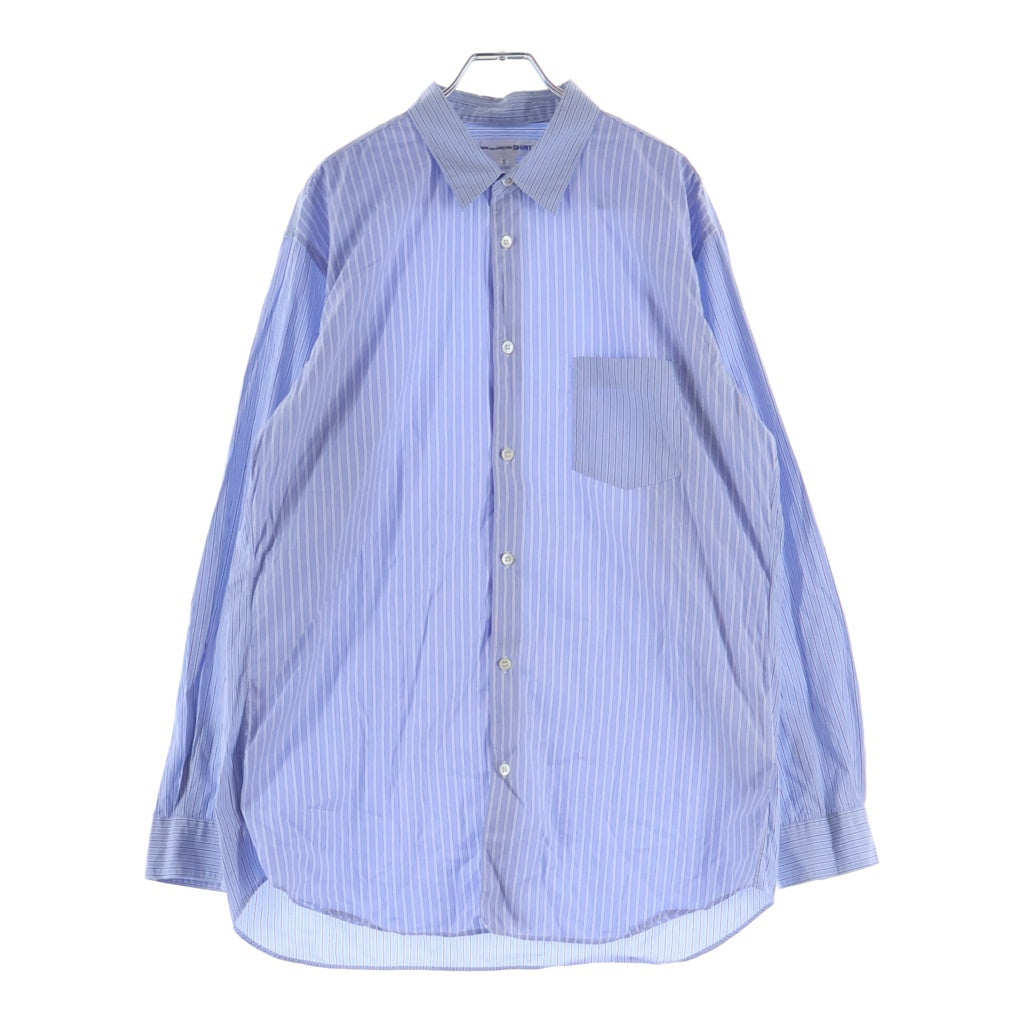 COMME des GARCONS SHIRT(コムデギャルソンシャツ) 19AW FOREVER フランス製 ストライプ切替デザイン コットン長袖シャツ ブルー CDGS2OFX