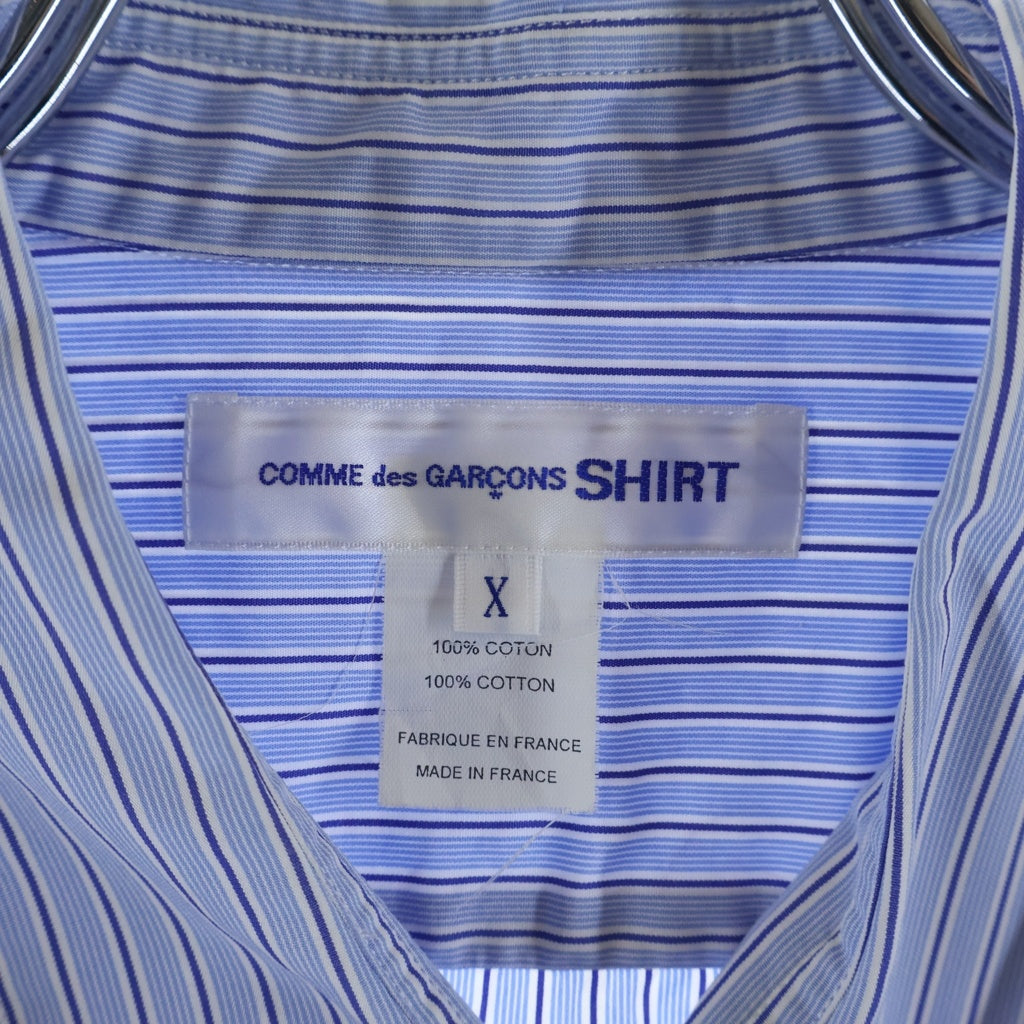 COMME des GARCONS SHIRT(コムデギャルソンシャツ) 19AW FOREVER フランス製 ストライプ切替デザイン コットン長袖シャツ ブルー CDGS2OFX